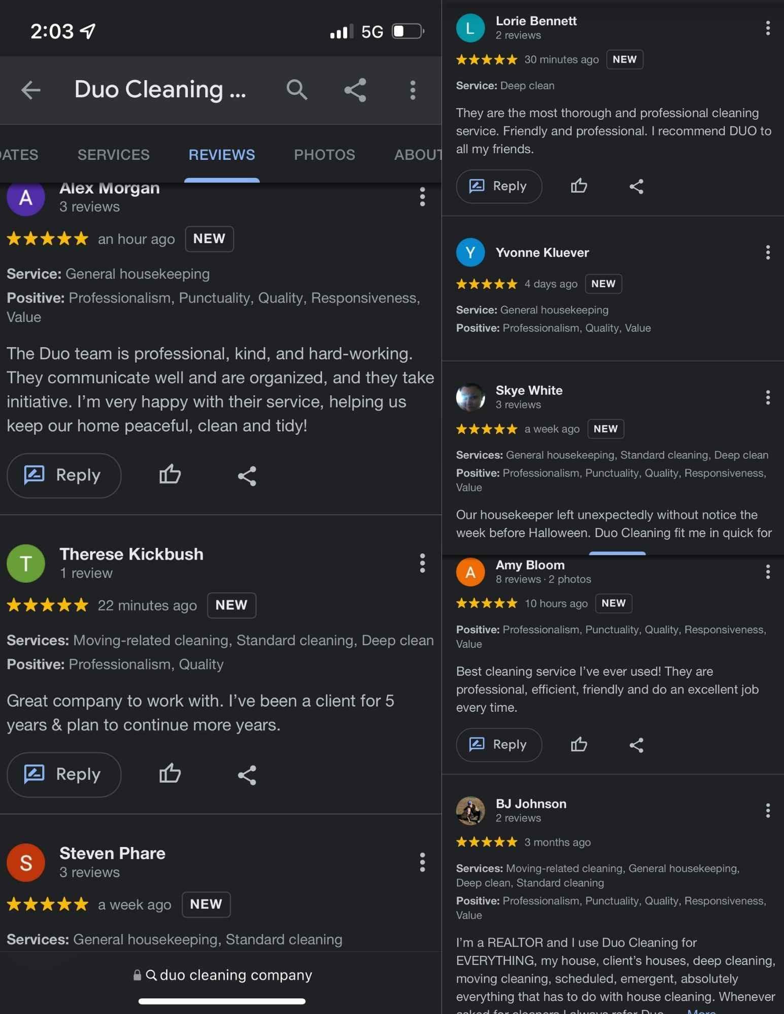 Five stars google review from our recurring home cleaning customers. 